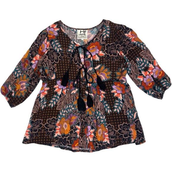 Jaase‎ Boho Blouse Womens XS Floral Peasant Tassels Whimsigoth Cottagecore Retro - Picture 1 of 11